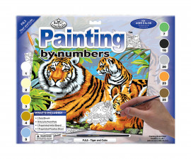 Комплект рисуване по номера с акрилни бои Royal Junior Large, Тигри, 39 х 30 см - Fistocommerce PJL5