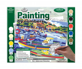Комплект рисуване по номера с акрилни бои Royal Adult Large, Пристанище, 39 х 30 см - Fistocommerce PAL6