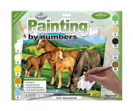 Комплект рисуване по номера с акрилни бои Royal Junior Large, Коне и жребчета, 39 х 30 см - Fistocommerce PJL13