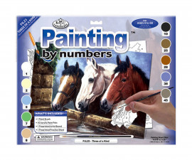 Комплект рисуване по номера с акрилни бои Royal Junior Large, Коне на водопой, 39 х 30 см - Fistocommerce PJL23