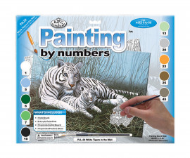 Комплект рисуване по номера с акрилни бои Royal Junior Large, Бели тигри, 39 х 30 см - Fistocommerce PJL22