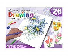 Комплект 4 картини микс Royal: Рисуване по номера с цветни моливи, цветя - Fistocommerce AVSDME203