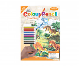 Комплект рисуване по номера с цветни моливи Royal, Динозаври - Fistocommerce CPN12
