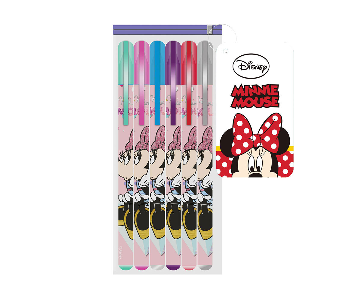 Химикалки за писане с брокат Disney Minnie, 6 цвята