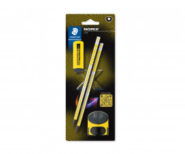 Ученически принадлежности моливи Staedtler Norix 181 HB, 2 броя, гума и острилка, жълти 34180-A
