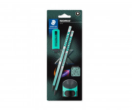 Ученически принадлежности моливи Staedtler Norix 181 HB, 2 броя, гума и острилка, зелени 34180-A