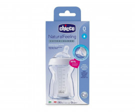 Бебешко стъклено шише за мляко и вода Chicco Natural Feeling, 0м+, 250 мл N0239