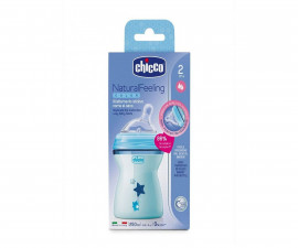 Бебешко пластмасово шише за мляко и вода Chicco Natural Feeling, 2м+, 250 мл, момче N0243