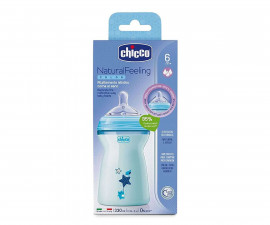 Бебешко пластмасово шише за мляко и вода Chicco Natural Feeling, 6м+, 330 мл, момче N0245