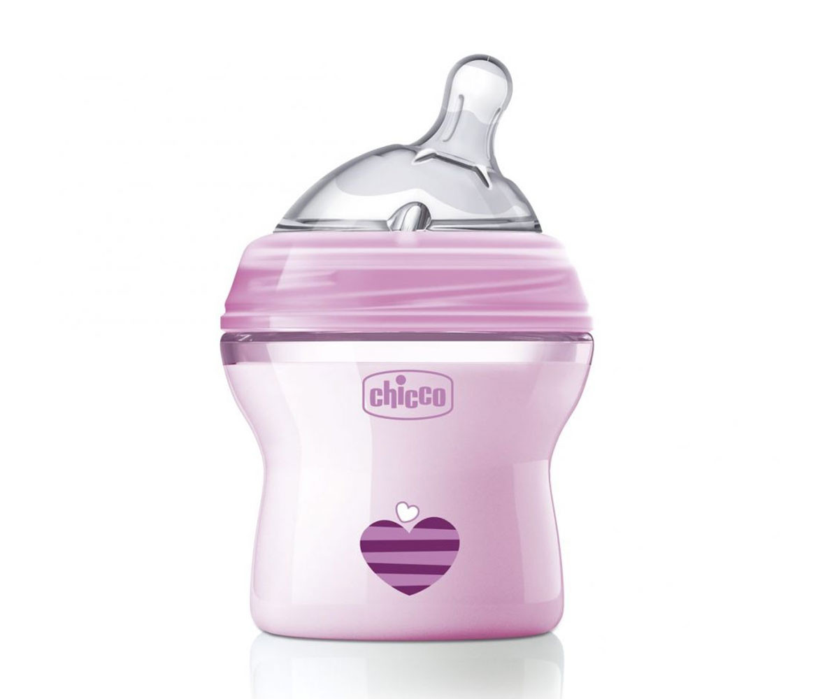 Бебешко пластмасово шише за мляко и вода Chicco Natural Feeling, 0м+, 150 мл, момиче N0240