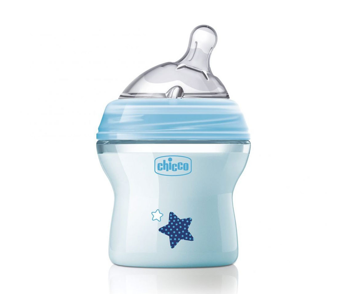 Бебешко пластмасово шише за мляко и вода Chicco Natural Feeling, 0м+, 150 мл, момче N0241