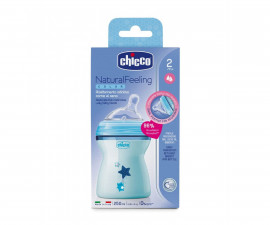 Бебешко пластмасово шише за мляко и вода Chicco Natural Feeling, 2м+, 250 мл, момче N0243