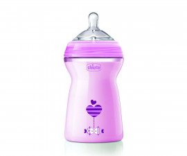 Бебешко пластмасово шише за мляко и вода Chicco Natural Feeling, 6м+, 330 мл, момиче N0244