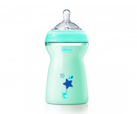 Бебешко пластмасово шише за мляко и вода Chicco Natural Feeling, 6м+, 330 мл, момче N0245