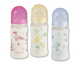 Бебешко пластмасово шише с широк силиконов биберон Baby Nova, 300 мл, асортимент 48000