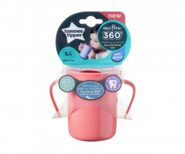 Детска неразливаща се преходна пластмасова чаша с дръжки Tommee Tippee 360°, 200мл, розова, 6м+ TT.0142.002