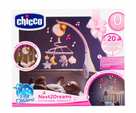 Музикална въртележка с играчки за легло за новородени бебета Chicco 4в1 Next 2 dreams, розова T0316