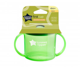 Детска неразливаща се пластмасова чаша с твърд накрайник и с дръжки Tommee Tippee First Cup, 190 мл, зелена, 4м+ TT.0242