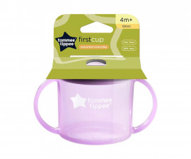 Детска неразливаща се пластмасова чаша с твърд накрайник и с дръжки Tommee Tippee First Cup, 190 мл, лилава, 4м+ TT.0243