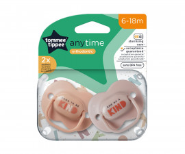 Ортодонтска залъгалка Tommee Tippee Anytime, 2 броя, със стерилизираща кутийка, розови Kind, 6-18м TT.0273