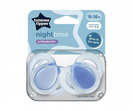 Ортодонтска залъгалка светеща в тъмното Tommee Tippee Night, 2 броя, със стерилизираща кутийка, сини, 18-36м TT.0281