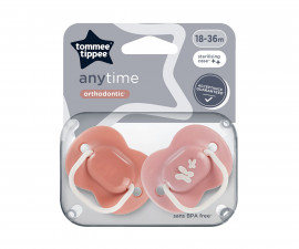 Ортодонтска залъгалка Tommee Tippee Anytime, 2 броя, със стерилизираща кутийка, пастел/розова Пеперуда, 18-36м TT.0282