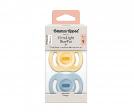 Ортодонтска залъгалка Tommee Tippee Anytime, 2 броя, със стерилизираща кутийка, жълт/син, 0-6м TT.0299