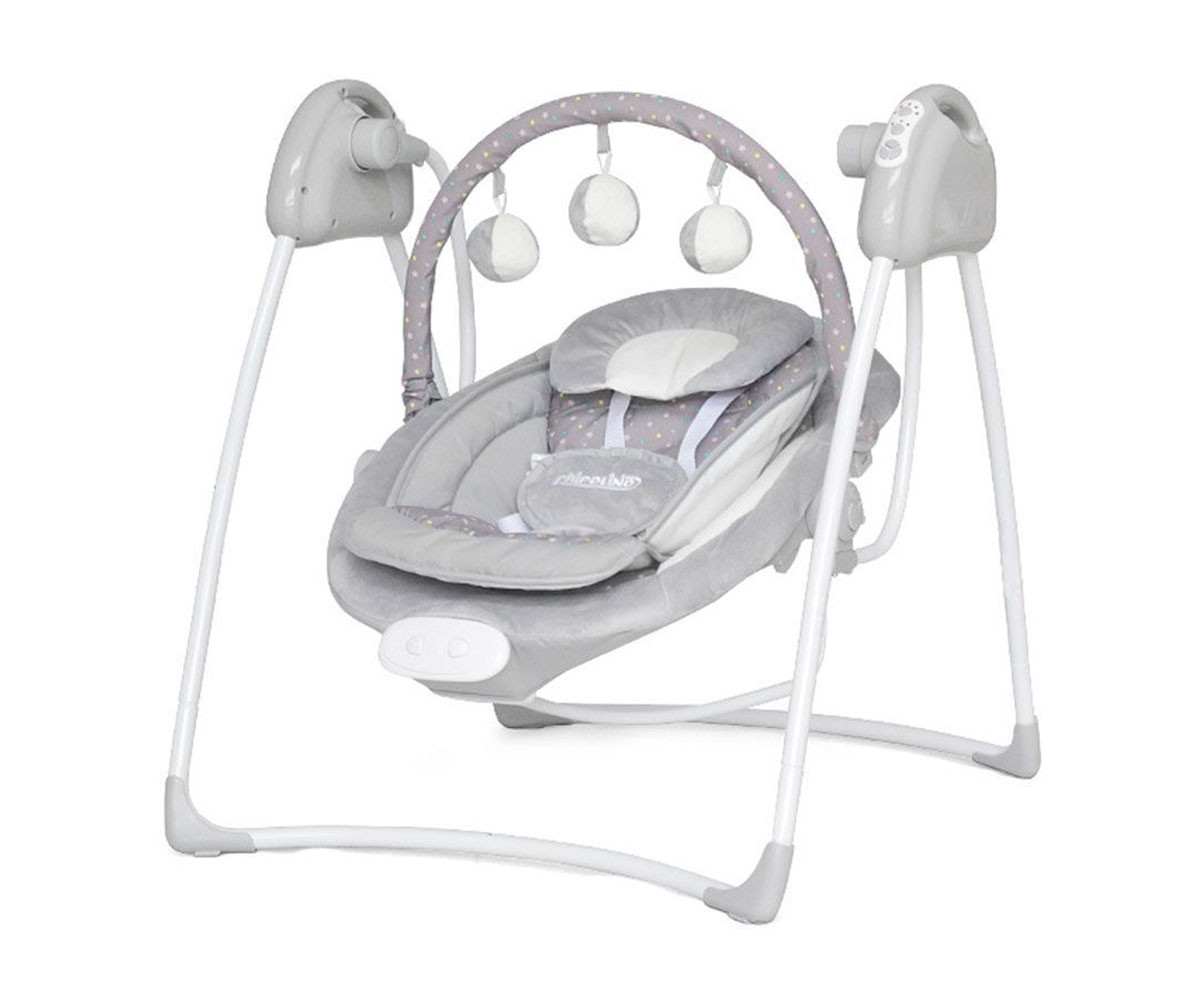 Електрическа бебешка люлка-шезлонг за новородено до 9 кг Chipolino Парадайз, сиви звезди LSHP01703GR