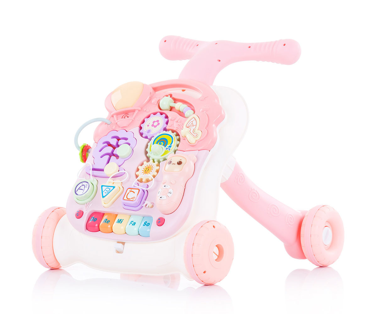 Бебешка музикална играчка на колела за прохождане 2в1 Chipolino Мулти, розова MIK02007MLP