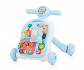 Бебешка музикална играчка-проходилка на колела за прохождане 3в1 Chipolino Мече, синя MIKBEA0231BL