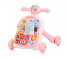 Бебешка музикална играчка-проходилка на колела за прохождане 3в1 Chipolino Мече, розова MIKBEA0232PI