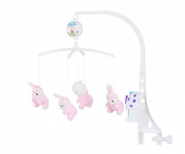Музикална въртележка с играчки за легло за новородени бебета Chipolino, розови зайчета MILS02119PR
