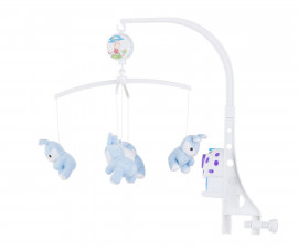 Музикална въртележка с играчки за легло за новородени бебета Chipolino, сини зайчета MILS02120BR