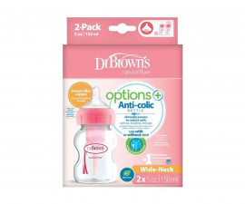 Бебешко шише антиколик Dr. Brown's Options+ PP, 150 мл, 2 броя, розови WB52601-ESX RayaToys - 72239323687