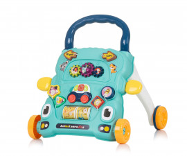 Бебешка музикална играчка-проходилка на колела за прохождане Chipolino Весели животинки, синя MIKFAN0241BL