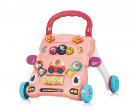 Бебешка музикална играчка-проходилка на колела за прохождане Chipolino Весели животинки, розова MIKFAN0242PI