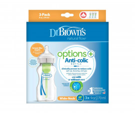Бебешко пластмасово шише за хранене Dr.Browns Wide-Neck Options+, 3 броя, 270 мл 72239318201