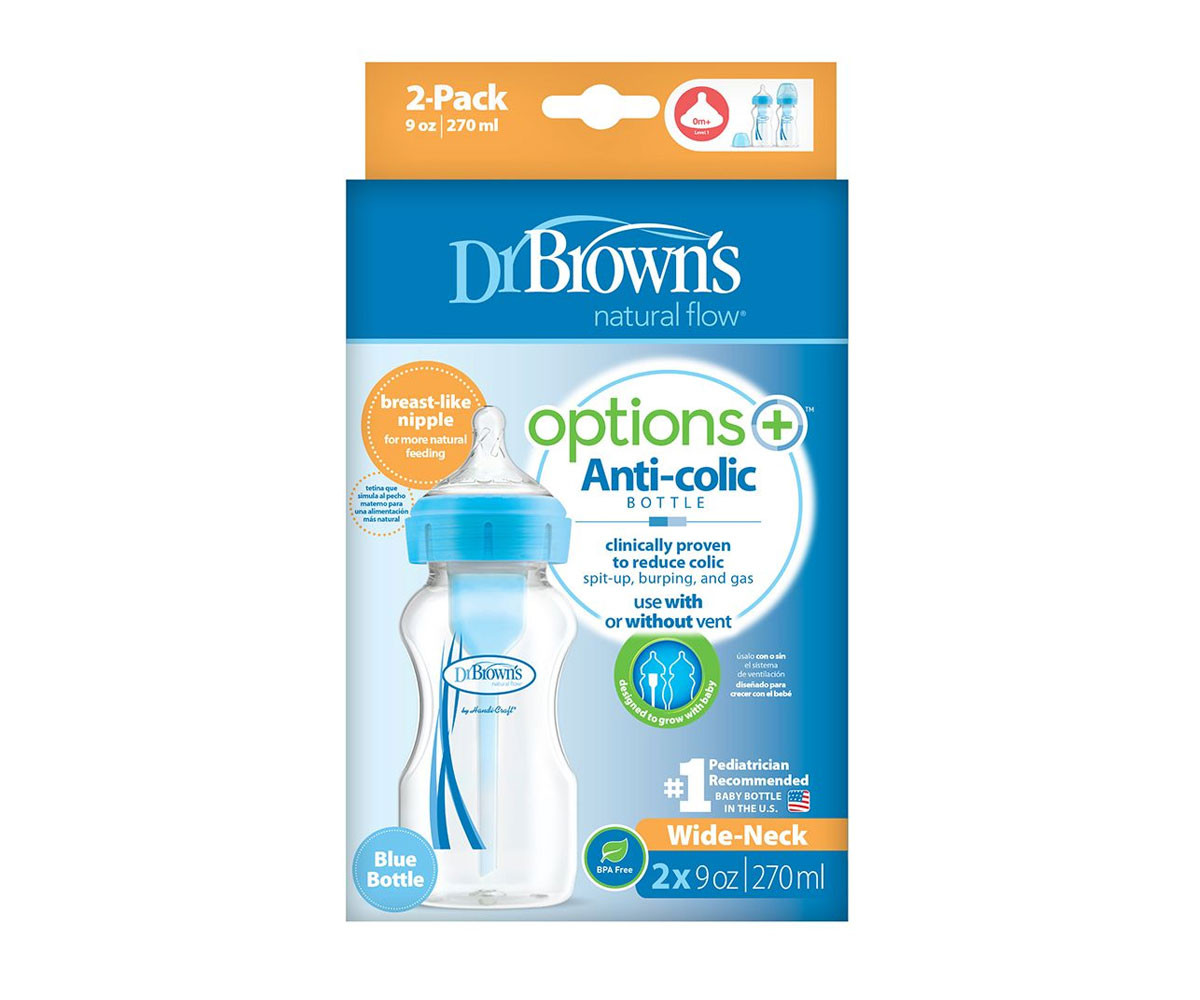 Бебешко пластмасово шише за мляко и вода Dr. Brown's Options+ РР, 270 мл, 2 броя, синьо 72239318256