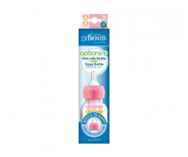 Бебешко преходно пластмасово шише за хранене Dr.Browns Narrow-Neck Options+, 250 мл, розови сърца 72239309582