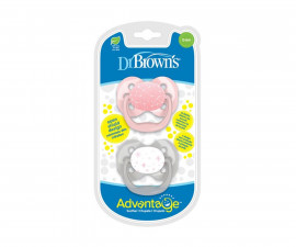 Ортодонтска силиконова залъгалка Dr.Browns Advanrage, 0-6м, 1 етап, 2 броя, розови 72239316610