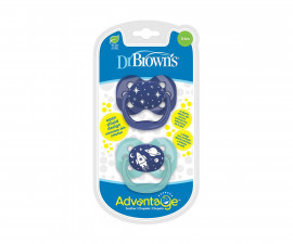 Ортодонтска силиконова залъгалка Dr.Browns Advanrage, 0-6м, 1 етап, 2 броя, сини 072239316627