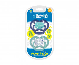 Ортодонтска силиконова залъгалка Dr.Browns Advantage, 6-18м, 2 етап, 2 броя, сини PA22002-INTLX