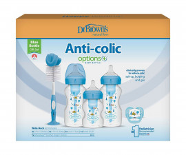 Подаръчен комплект пластмасови шишета за новородено бебе Dr.Browns Natural Flow® Options+ Wide-Neck, син WB03620-INTLX