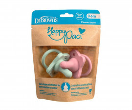 Ортодонтска силиконова залъгалка Dr.Browns Happy Paci, 0-6м, етап 1, 2 броя, розова/зелена PS12007-INTL