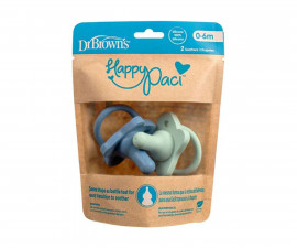 Ортодонтска силиконова залъгалка Dr.Browns Happy Paci, 0-6м, етап 1, 2 броя, синя/зелена PS12008-INTL