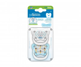 Ортодонтска силиконова залъгалка Dr.Browns PreVent, 0м+, 1 етап, 2 броя, сини PV12402-SPX