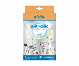 Бебешко пластмасово шише за хранене Dr.Browns Options+ Anti Colic, 2 броя, 270 мл, Ocean Design WB92028