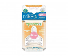 Антиколик биберон за хранене от силикон за хранене за шишета Dr.Browns Wide-Neck Options+ Preemie Flow, 0м+, 2 броя WN0201-INTLX