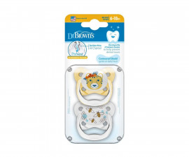 Ортодонтска силиконова залъгалка Dr.Browns PreVent, 6-18м, 2 етап, 2 броя, жълти PV22302