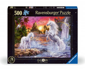 Ravensburger 12000471 - Светещ пъзел 500 елемента - Еднорози край реката